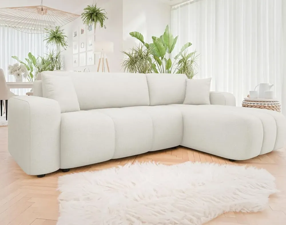 Illustration numéro 2 du produit Canapé d'angle réversible convertible 4 places en tissu beige