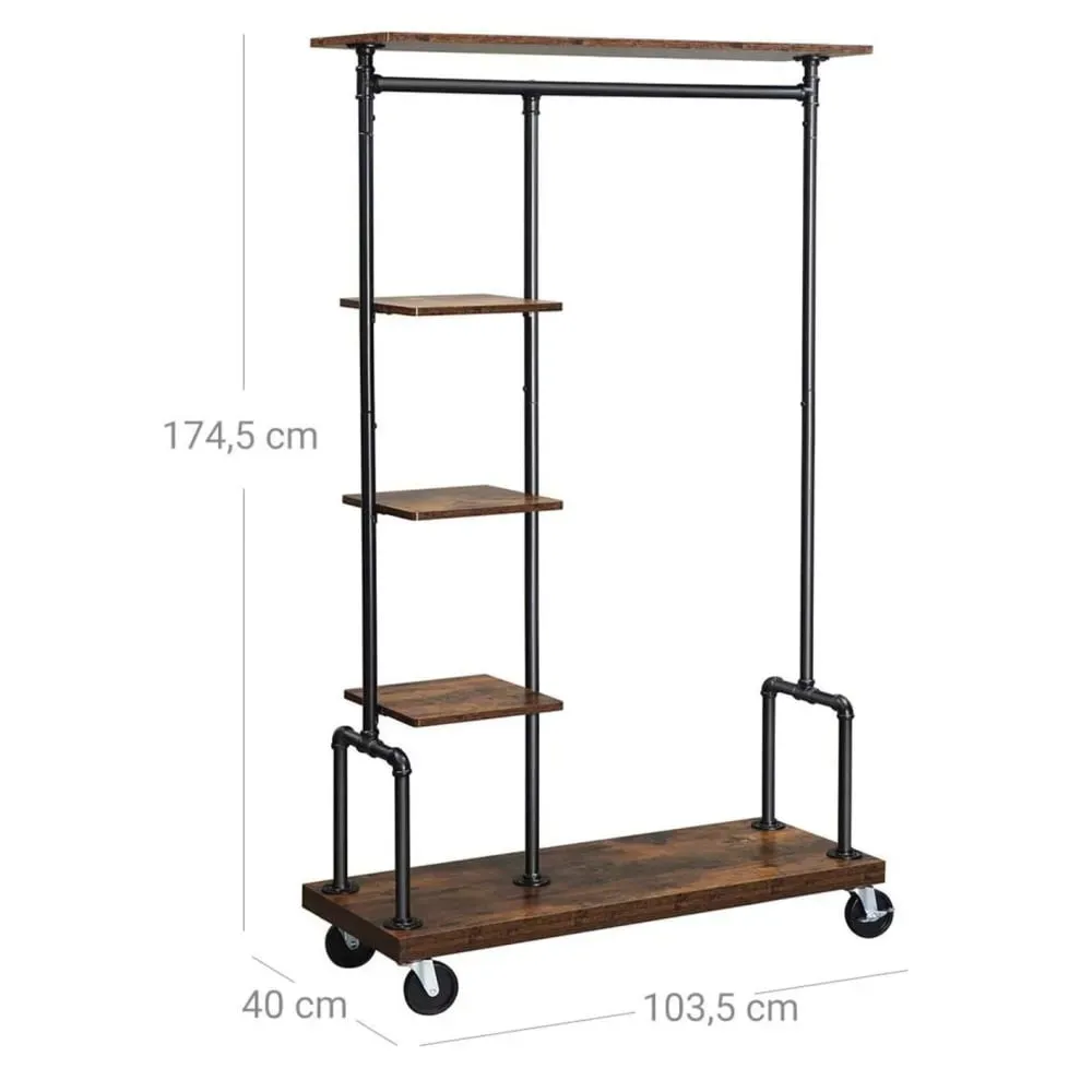 Illustration numéro 2 du produit Portant à vêtements mobile métal marron 103.5 x 40 x 174.5 cm