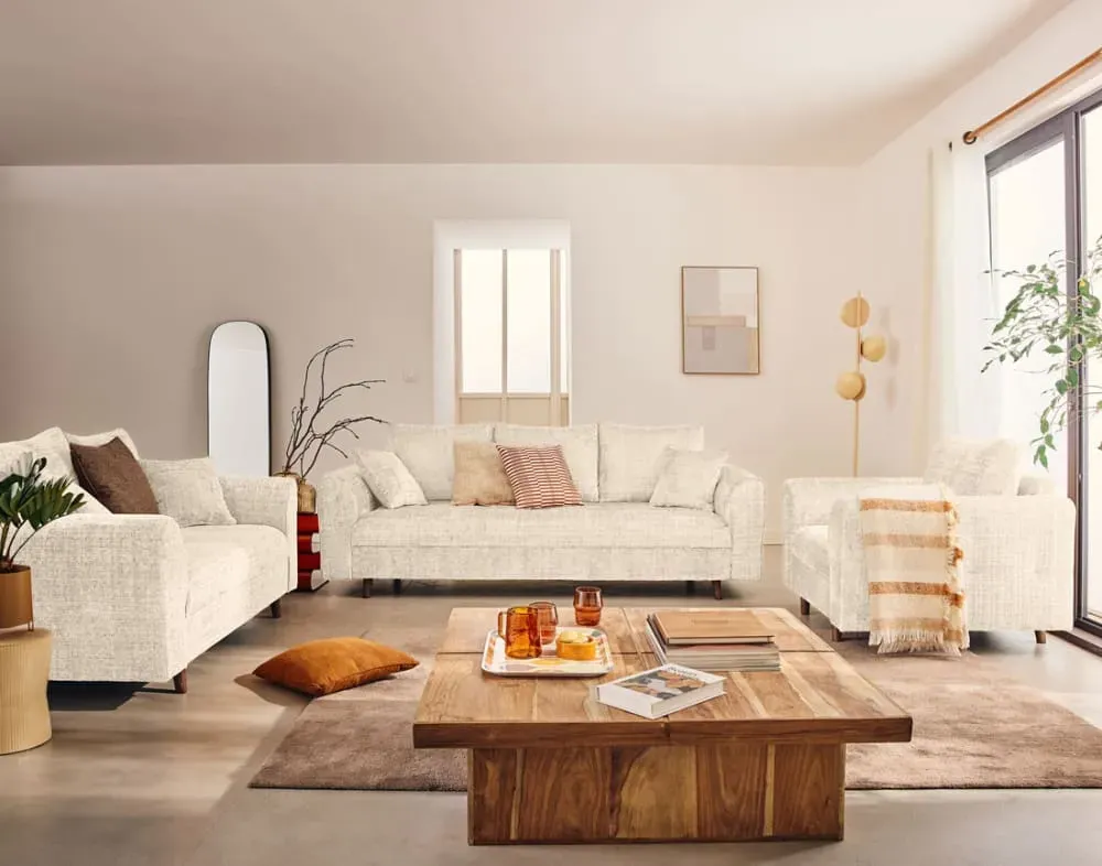 Illustration numéro 2 du produit Canapé 3 places en velours texturé beige