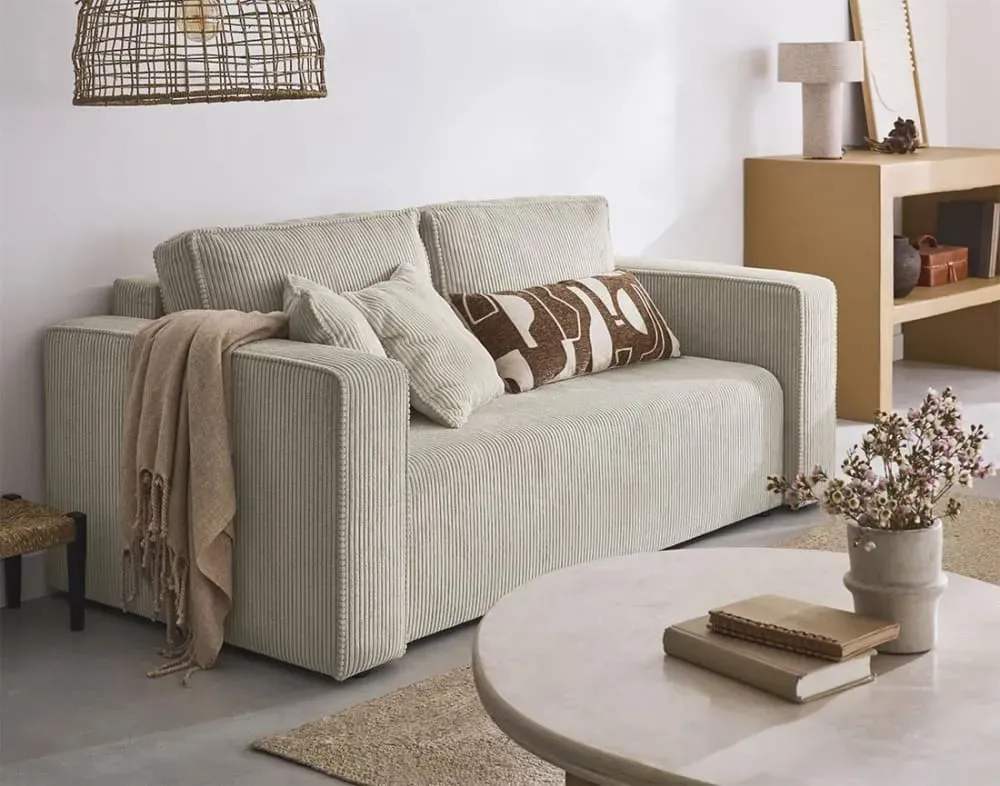 Illustration numéro 2 du produit Canapé droit 2 places en velours côtelé beige