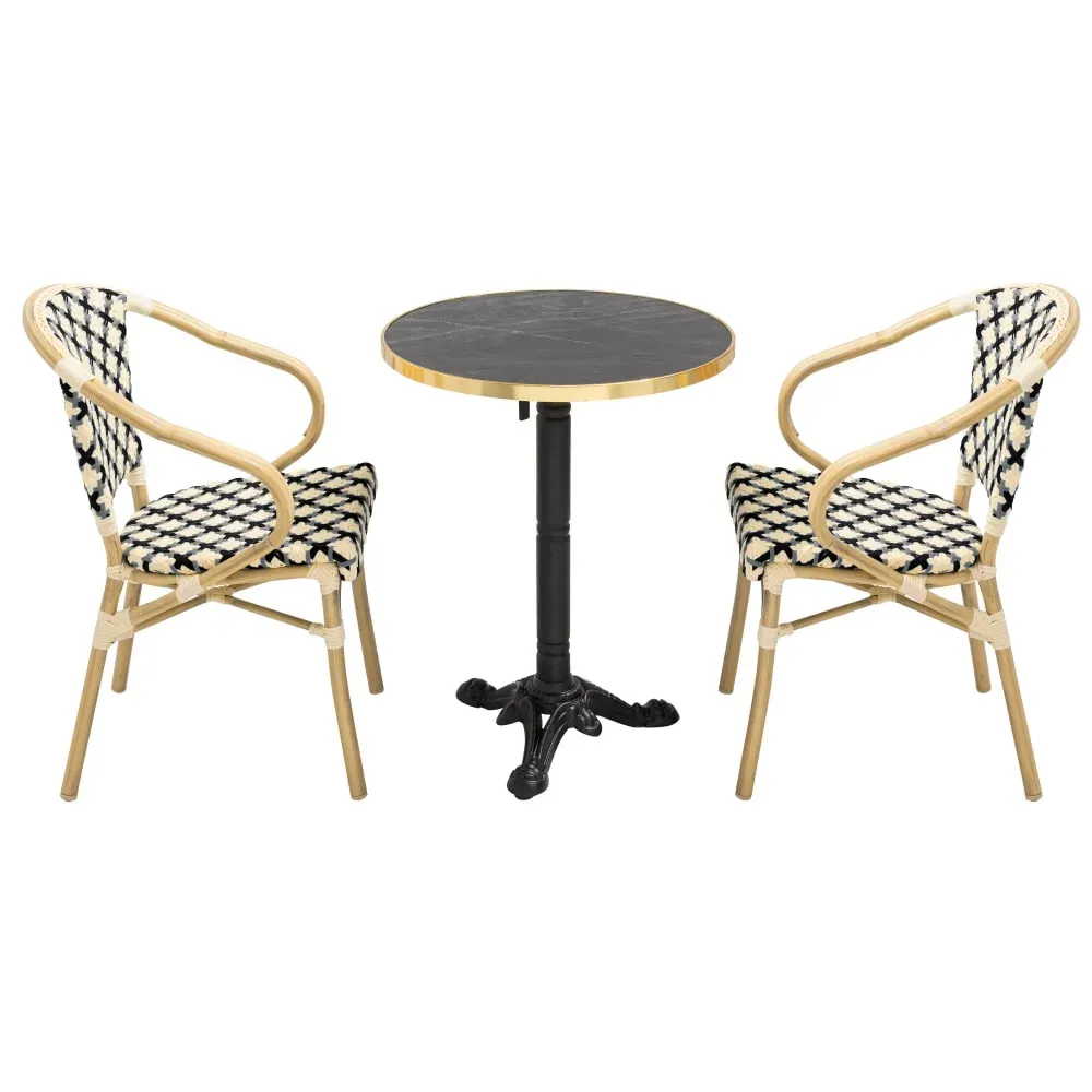 Illustration numéro 2 du produit Ensemble table de terrasse marbre noir et 2 chaises noir