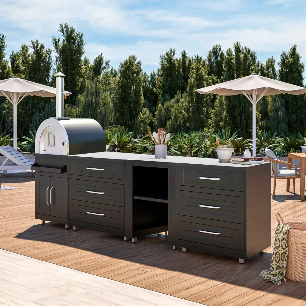 Illustration numéro 2 du produit Cuisine d'extérieur 4 éléments avec four à pizza noir
