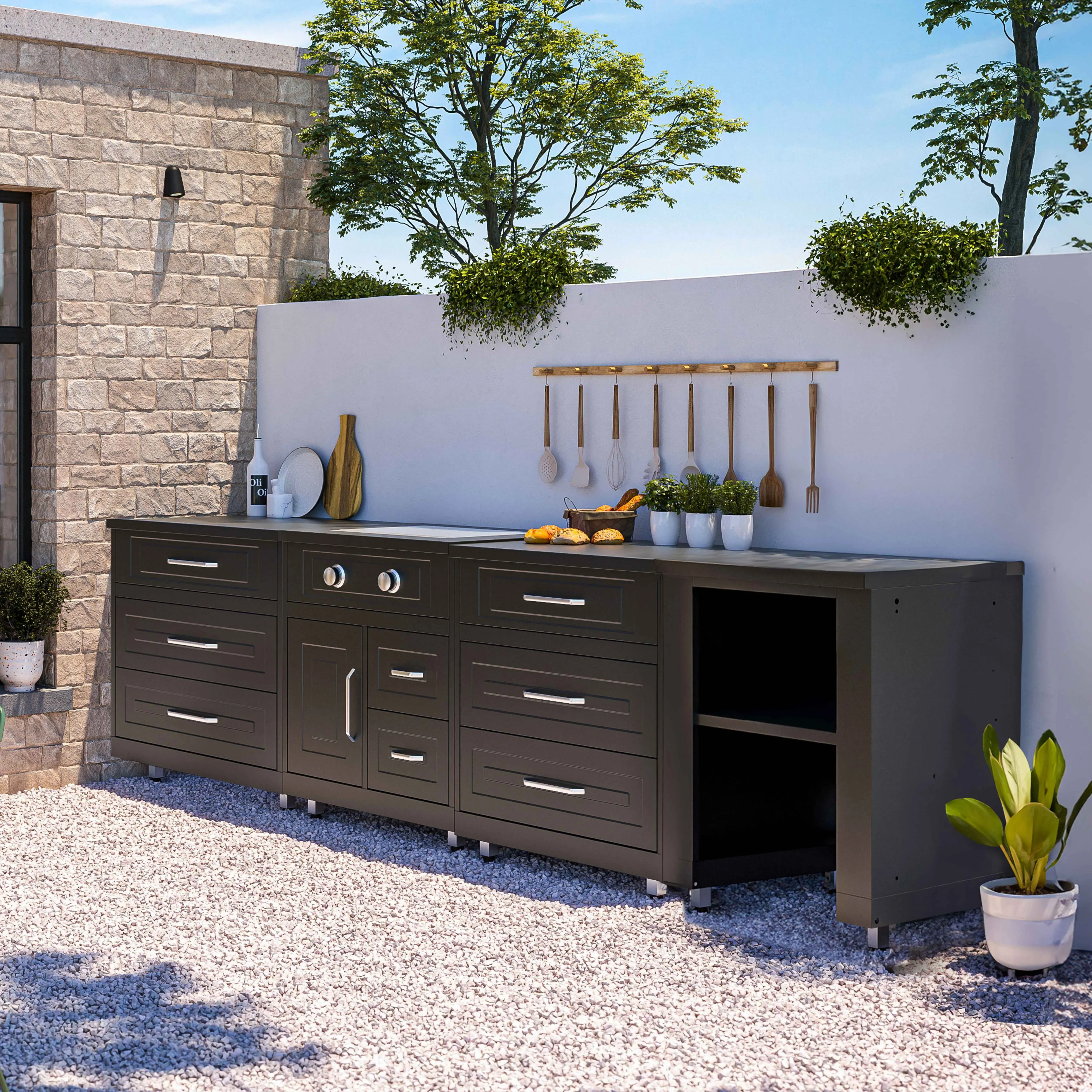 Illustration numéro 2 du produit Cuisine d'extérieur 4 éléments avec gazinière noir