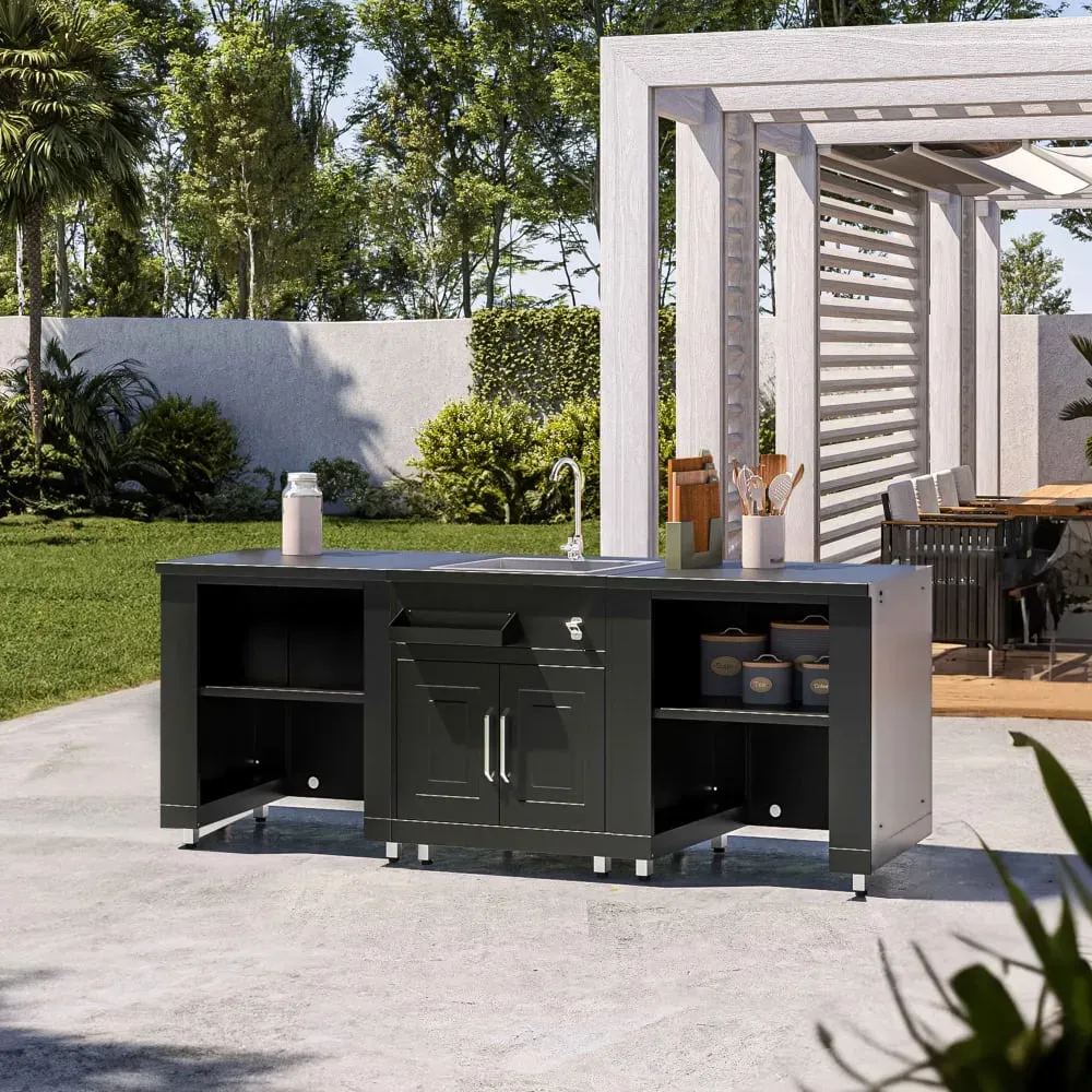 Illustration numéro 2 du produit Cuisine d'extérieur 3 éléments avec évier noir