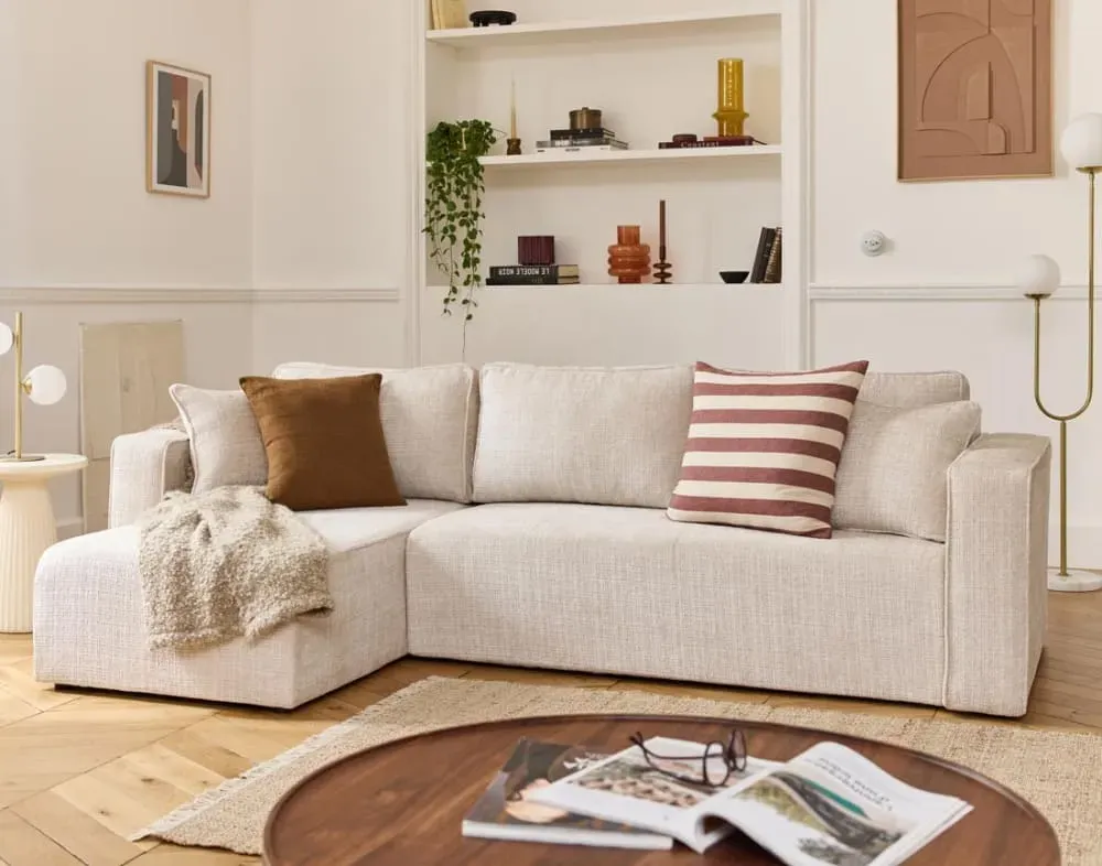 Illustration numéro 2 du produit Canapé d'angle réversible 4 places en velours texturé beige