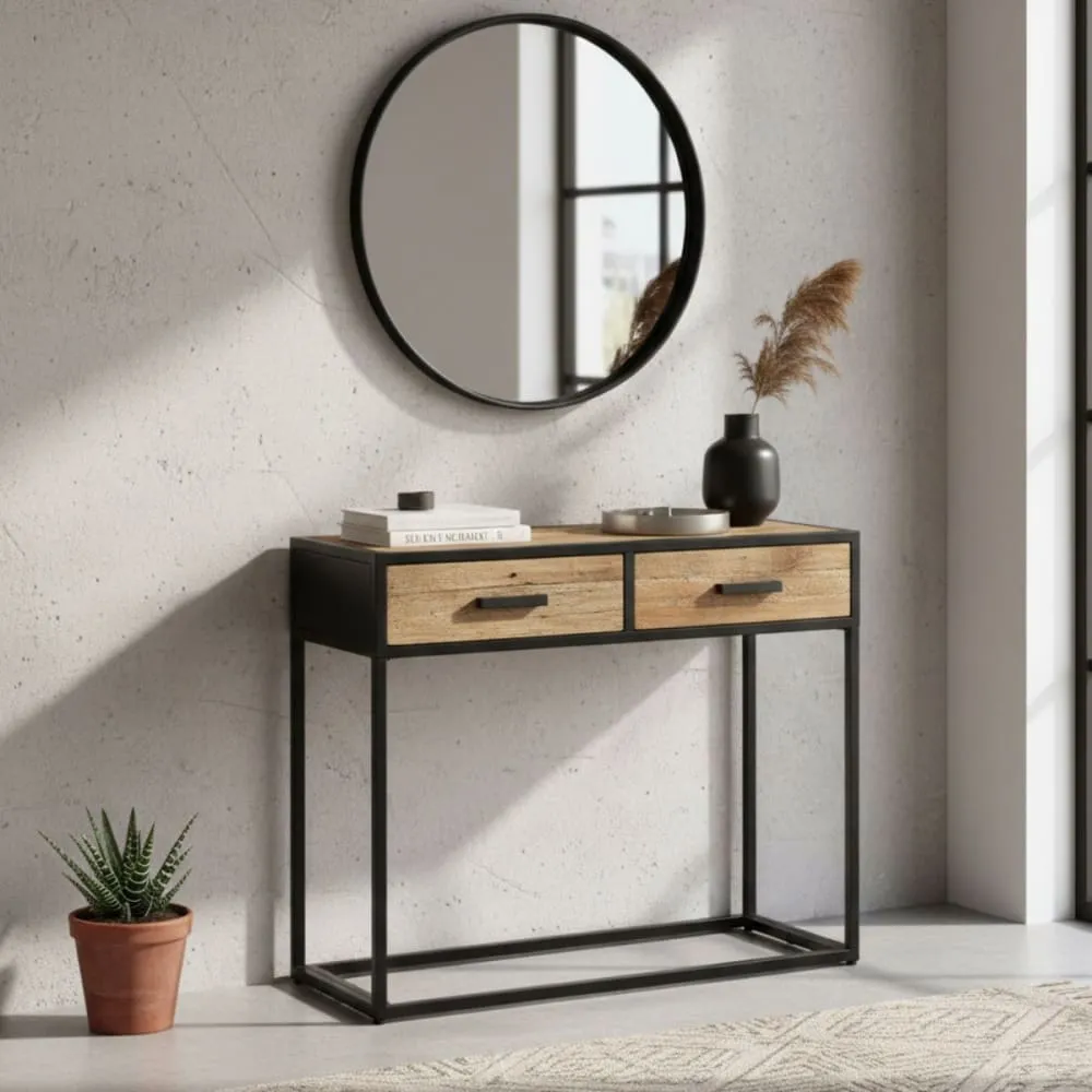 Illustration numéro 2 du produit Console 2 tiroirs en teck recyclé et métal