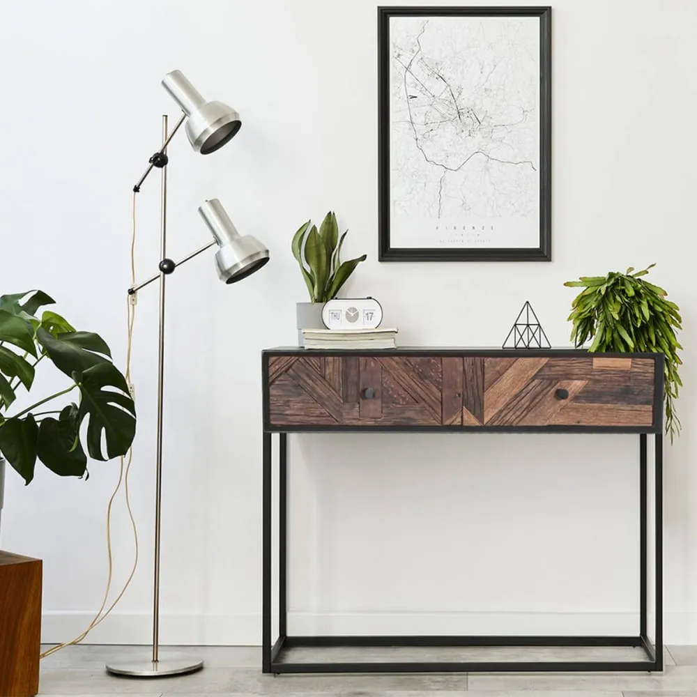 Illustration numéro 2 du produit Console 2 tiroirs en métal noir et bois recyclé