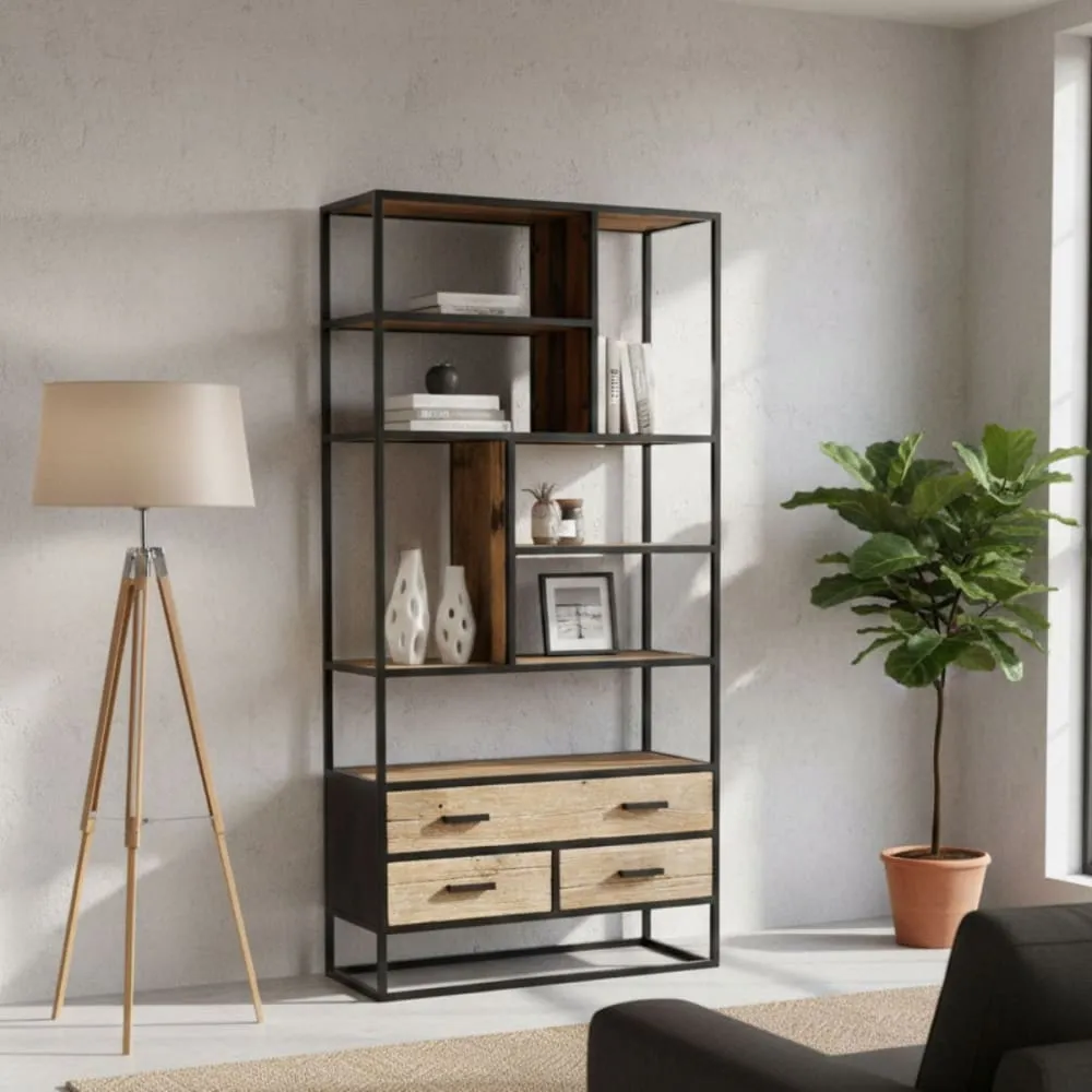 Illustration numéro 2 du produit Etagère 3 tiroirs en teck recyclé et métal