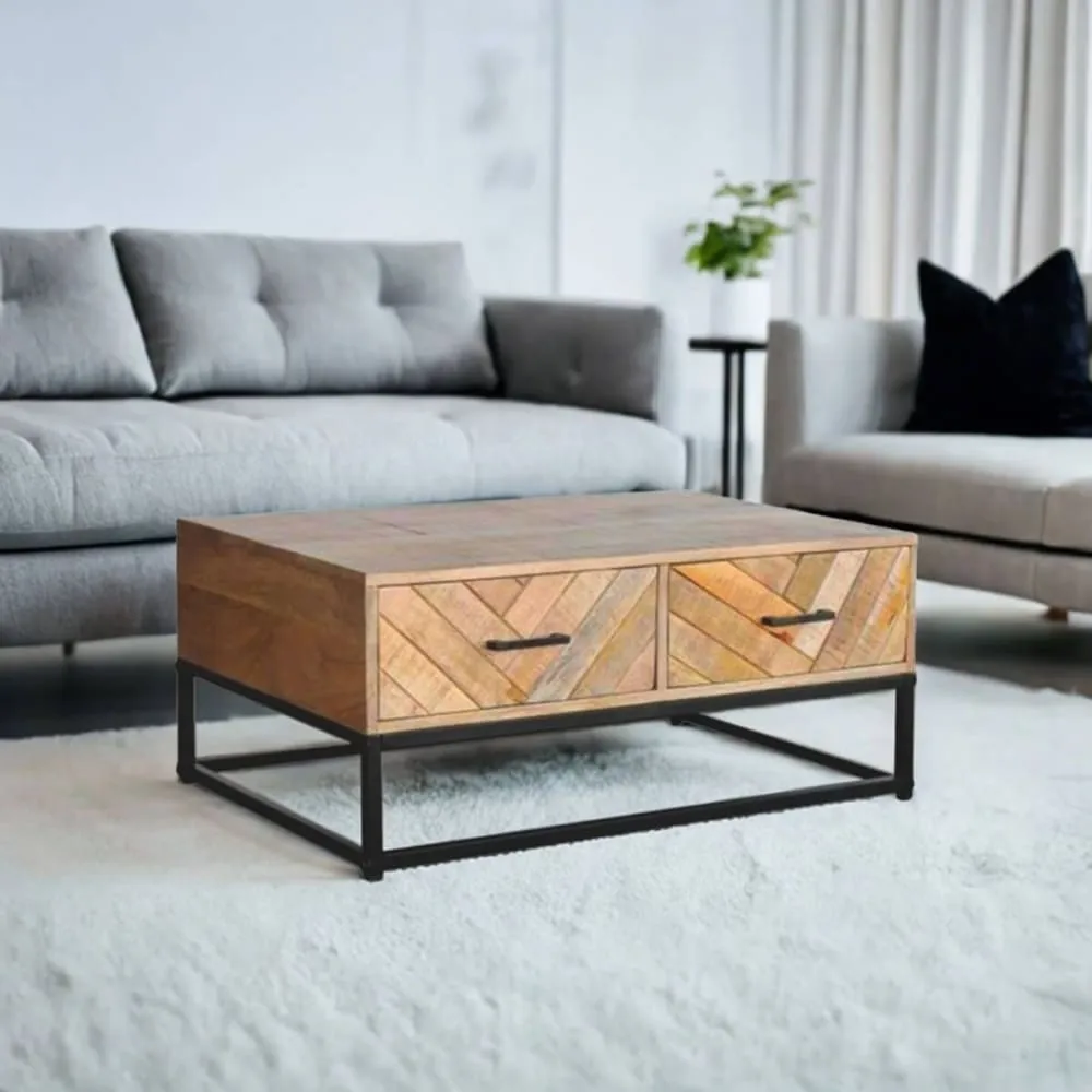 Illustration numéro 2 du produit Table basse 2 tiroirs en manguier massif