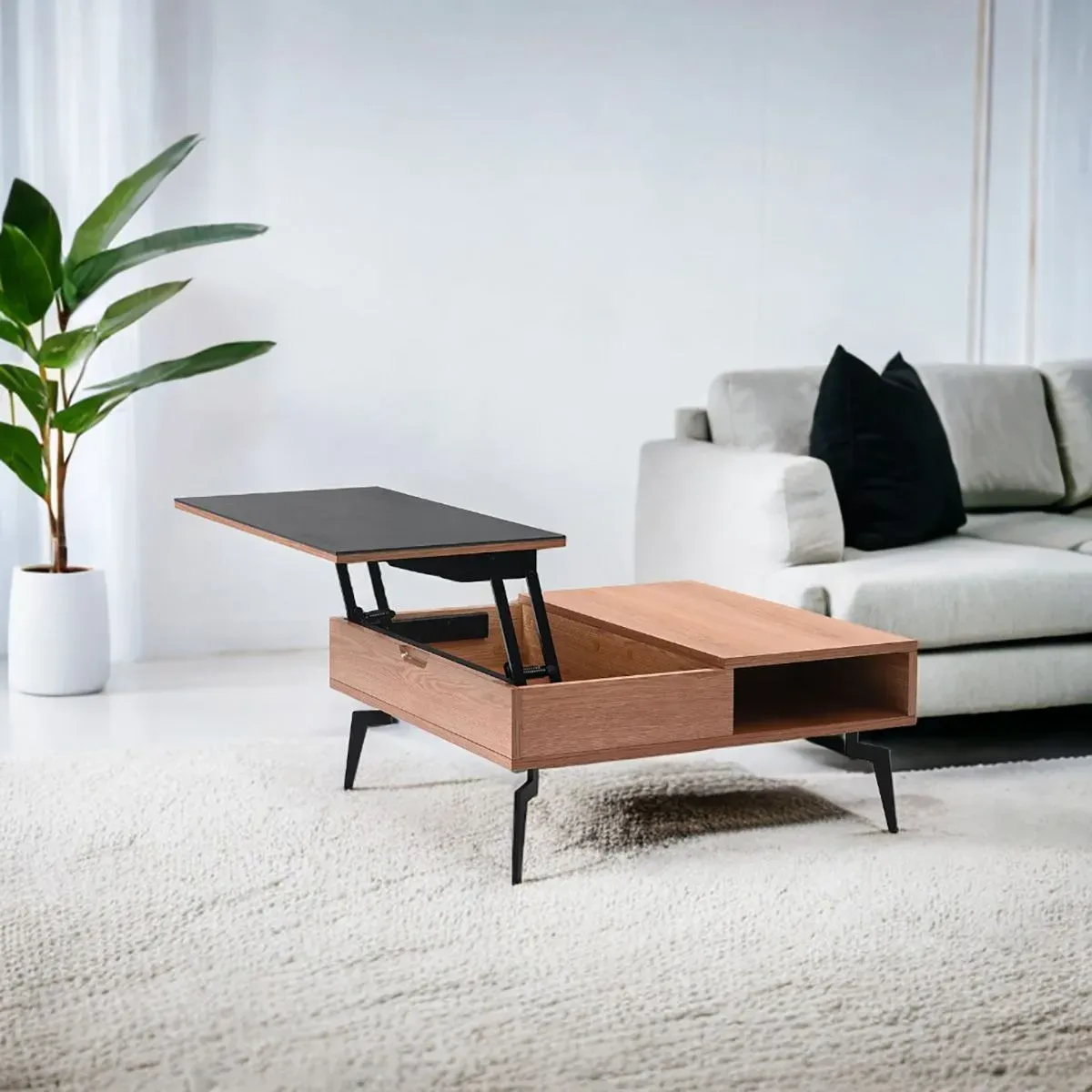 Illustration numéro 2 du produit Table  basse relevable effet chêne et céramique