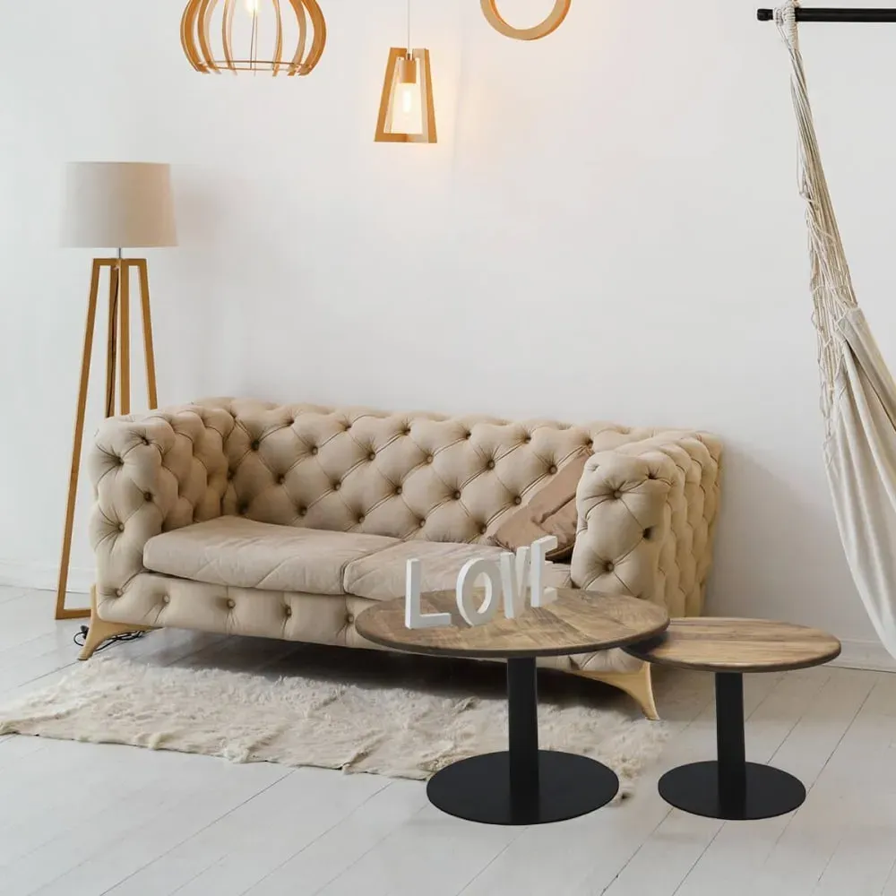 Illustration numéro 2 du produit Lot  de 2 tables plateau manguier massif pieds métal noir