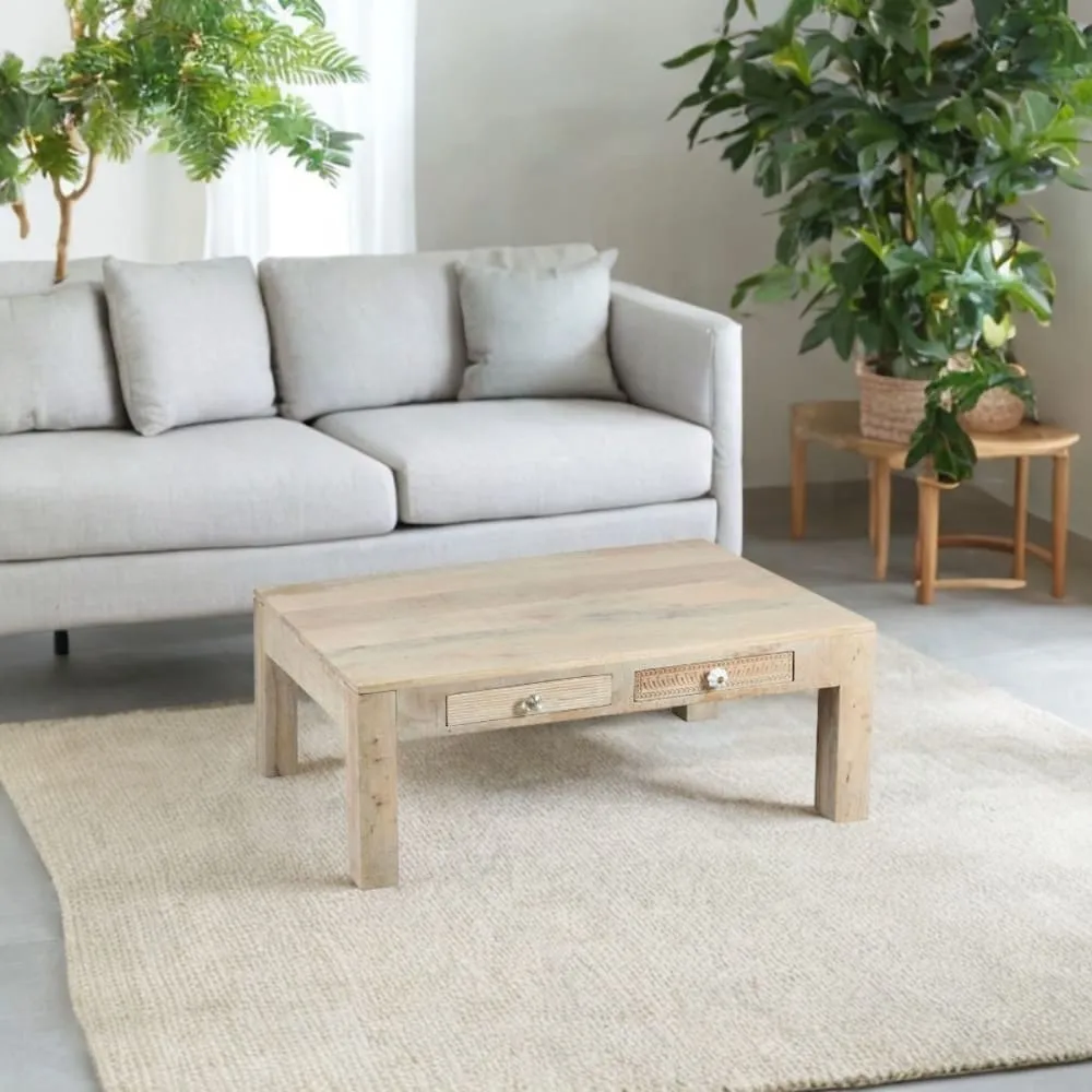 Illustration numéro 2 du produit Table basse 2 tiroirs en manguier massif clair