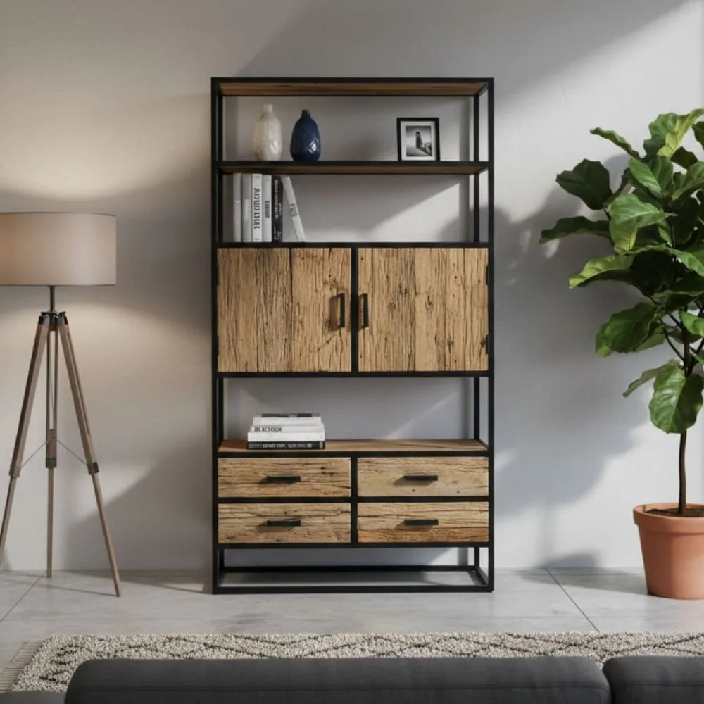 Illustration numéro 2 du produit Vaisselier 2 portes 4 tiroirs en teck recyclé