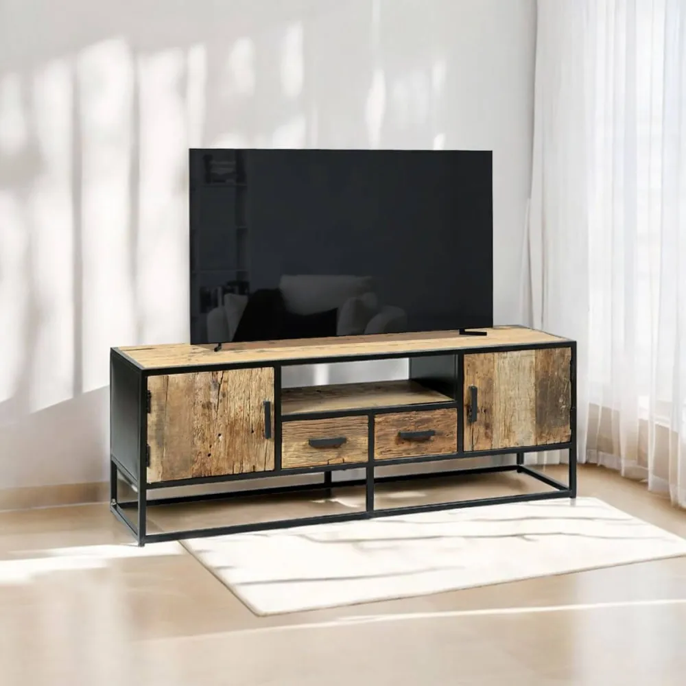 Illustration numéro 2 du produit Meuble  tv 2 portes 2 tiroirs en teck recyclé