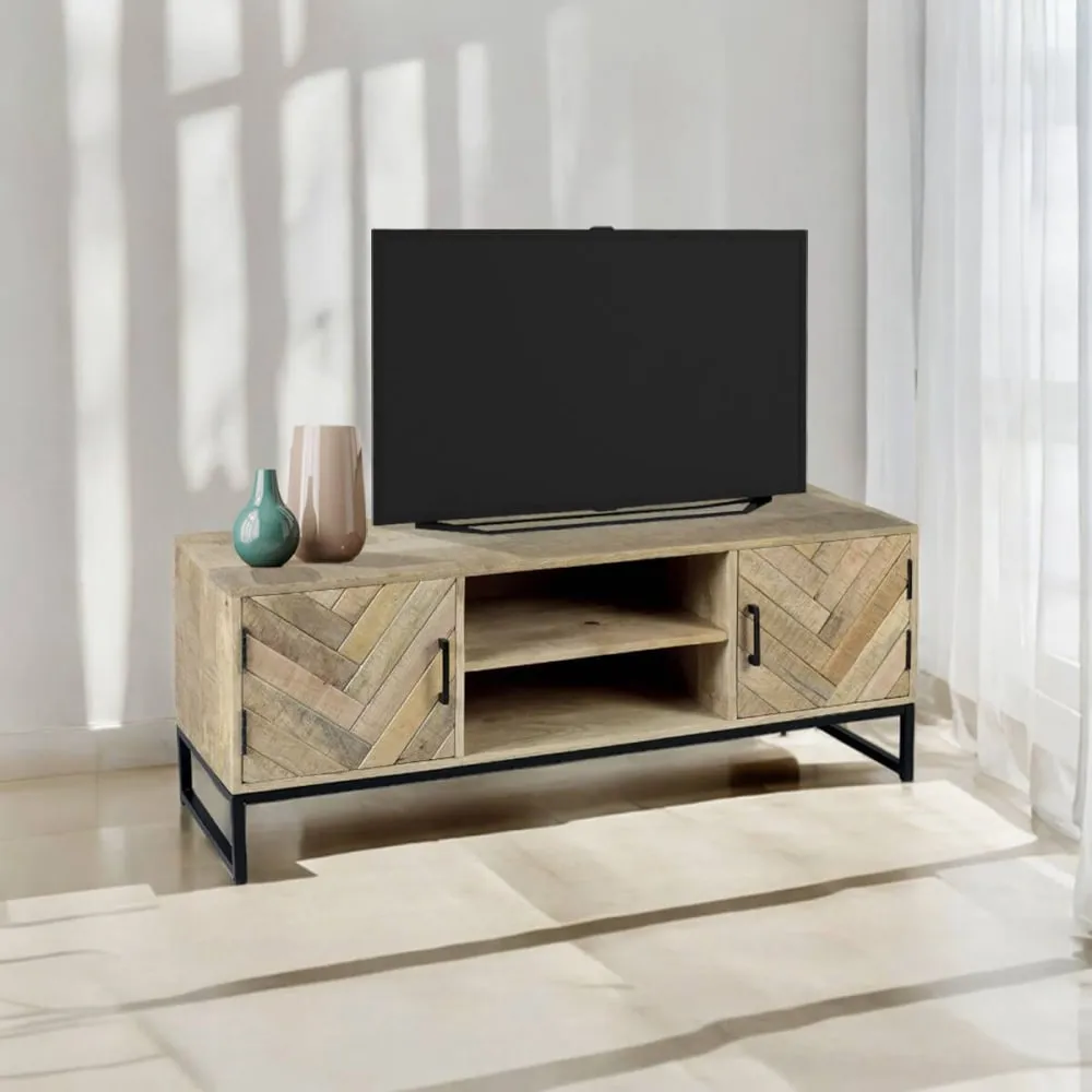 Illustration numéro 2 du produit Meuble  tv 2 portes 2 niches en manguier massif