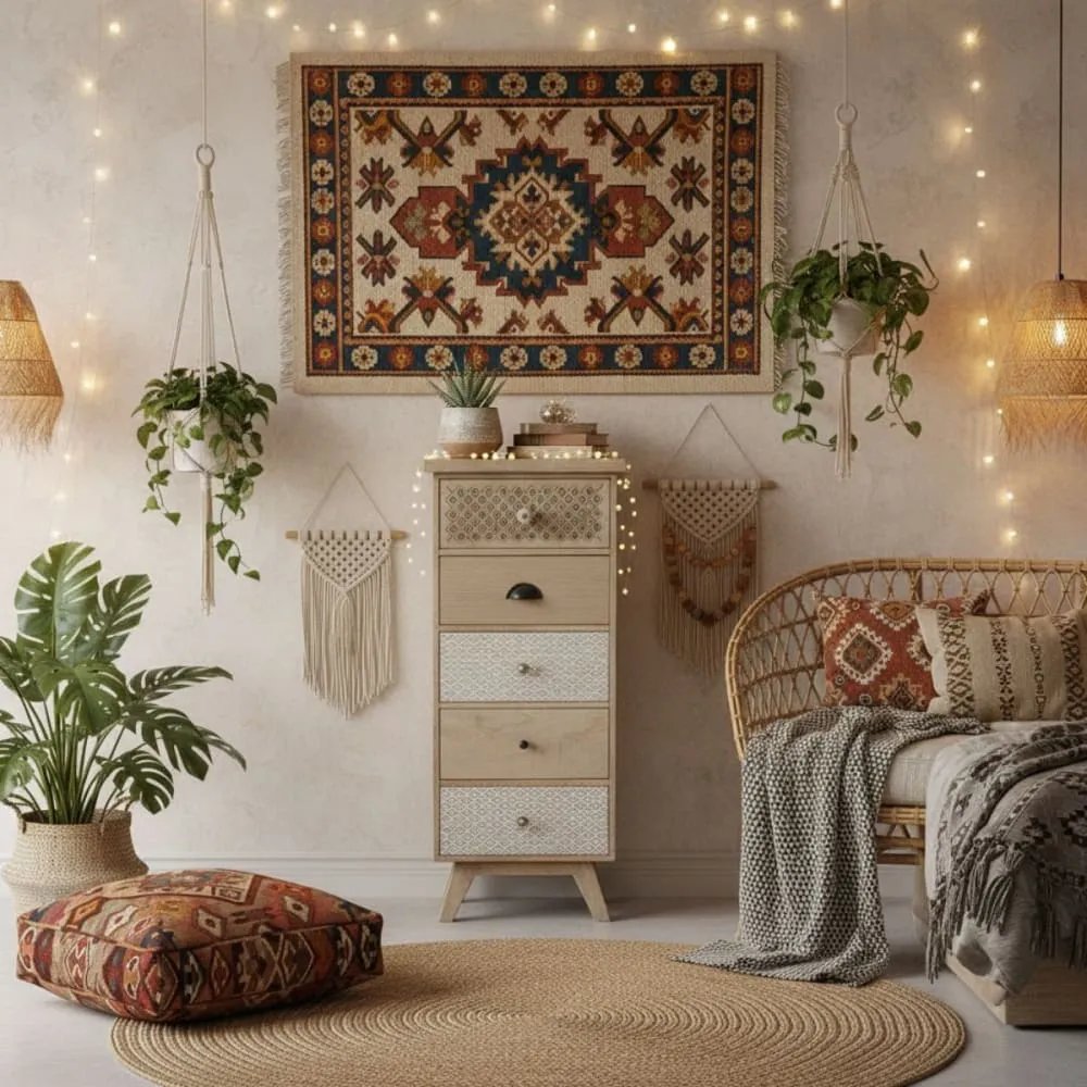 Illustration numéro 2 du produit Chiffonnier 5 tiroirs en manguier massif clair