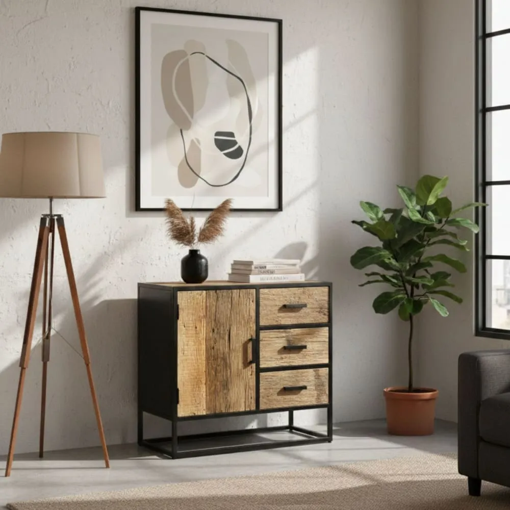 Illustration numéro 2 du produit Meuble de rangement en teck recyclé et métal