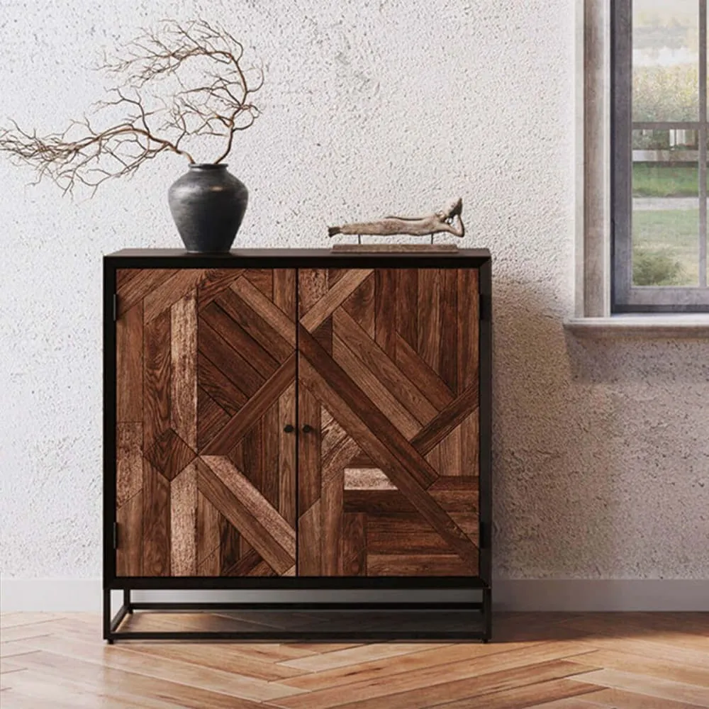 Illustration numéro 2 du produit Meuble de rangement 2 portes en métal noir et bois recyclé