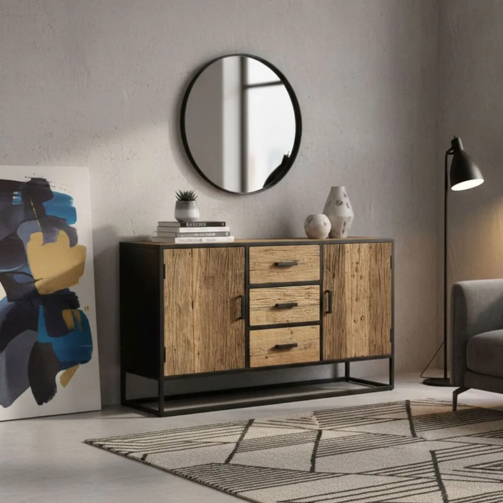 Illustration numéro 2 du produit Buffet 2 portes 3 tiroirs en teck recyclé et métal