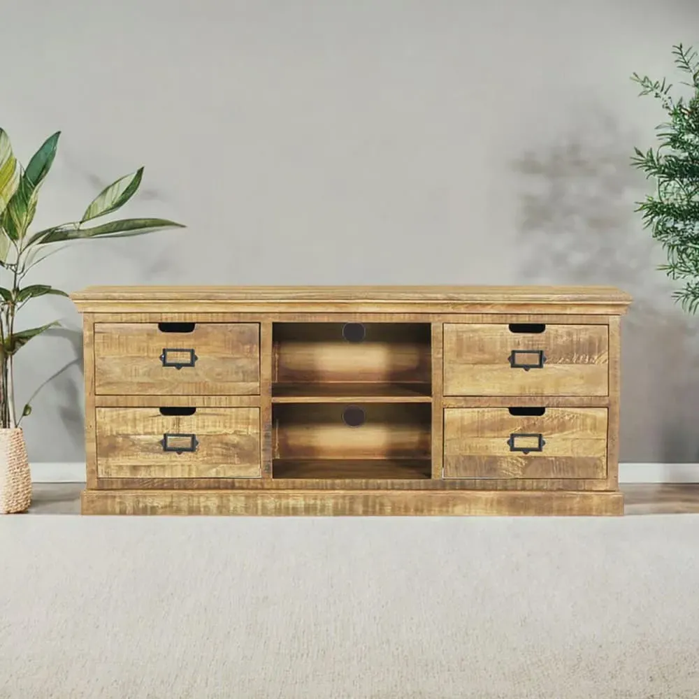 Illustration numéro 2 du produit Meuble  tv en manguier 4 tiroirs et 2 niches