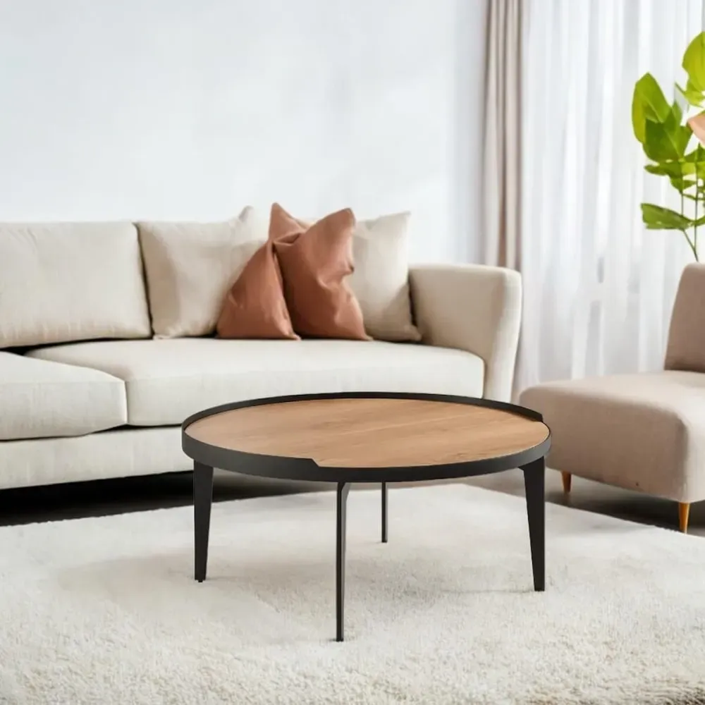 Illustration numéro 2 du produit Table  basse plaquée chêne cadre métal gris antrhacite