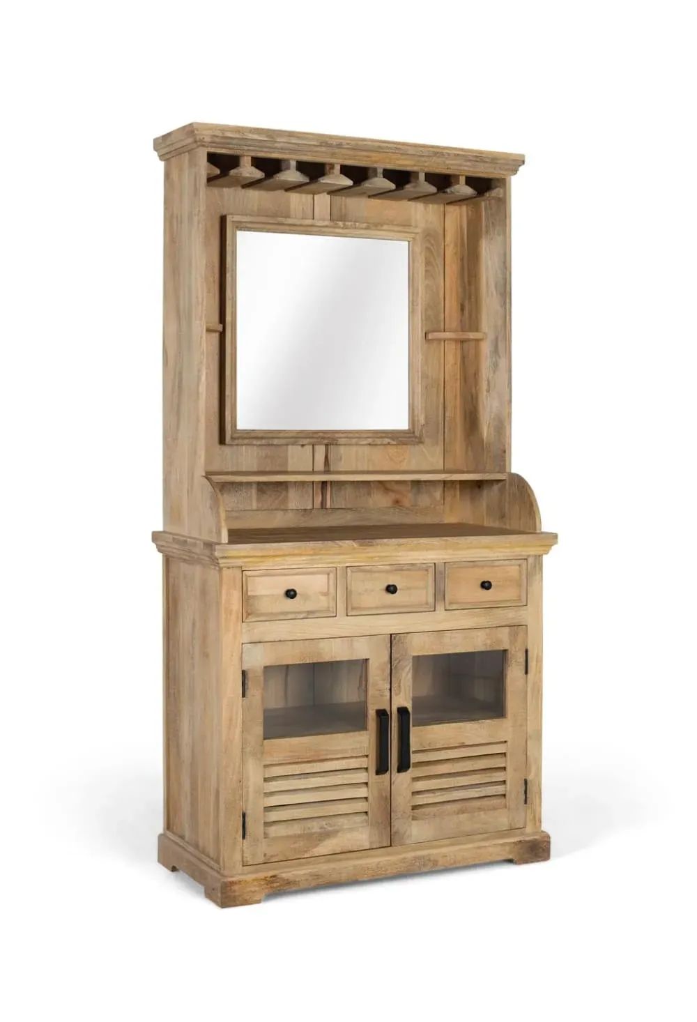 Illustration numéro 2 du produit Casier à vin en bois de manguier avec miroir central