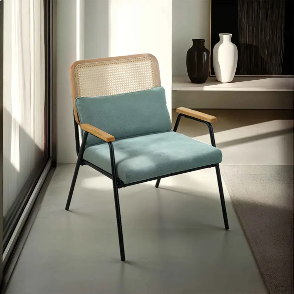 Illustration numéro 2 du produit Fauteuil relax en acier, rotin synthétique et tissu vert