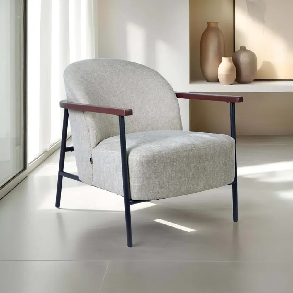 Illustration numéro 2 du produit Fauteuil relax en acier, bois et tissu beige