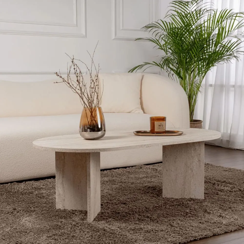 Illustration numéro 2 du produit Table basse ovale - L119 cm - Effet Travertin