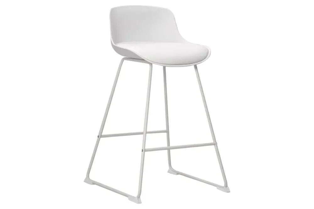 Illustration numéro 2 du produit Lot de 2 tabourets de bar bas en métal et simili blanc