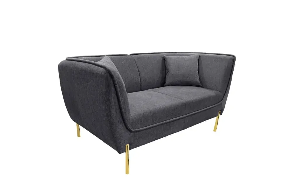 Illustration numéro 2 du produit Canapé droit 2 places tissu gris et piétement doré