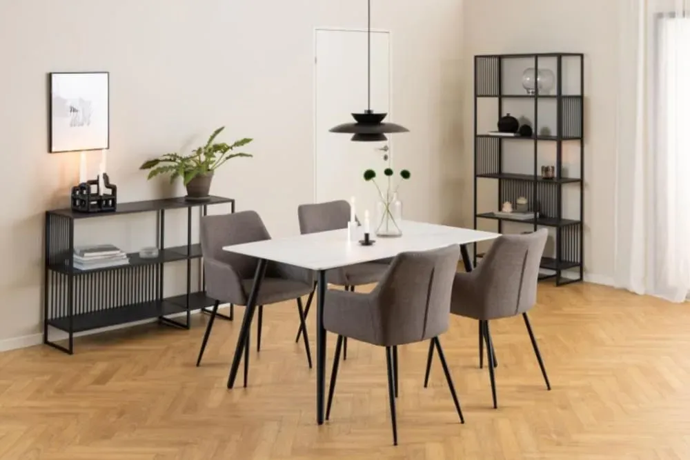 Illustration numéro 2 du produit Lot de 2 chaises de salle à manger à accoudoirs en tissu gris