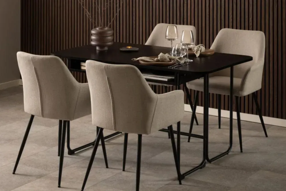 Illustration numéro 2 du produit Lot de 2 chaises de salle à manger à accoudoirs en tissu beige