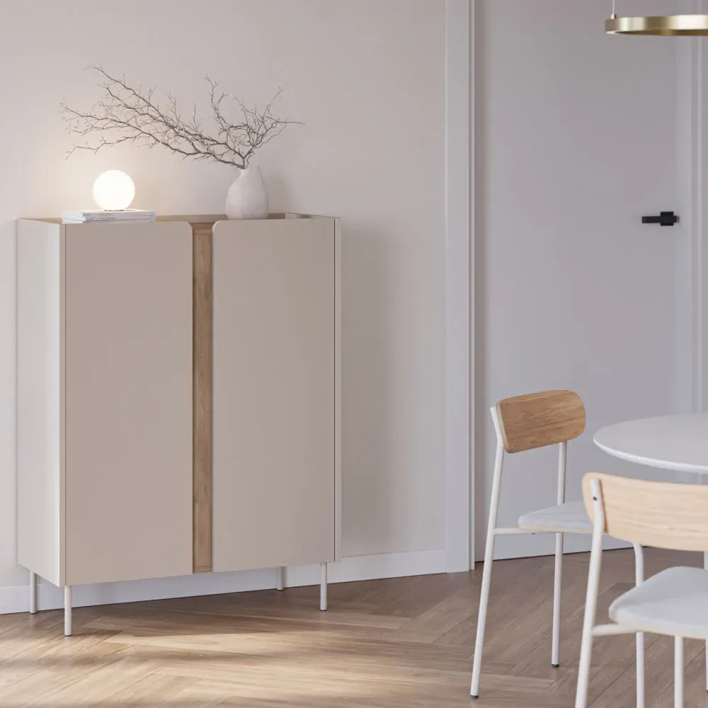 Illustration numéro 2 du produit Buffet 2 portes en bois et métal H120cm - Beige