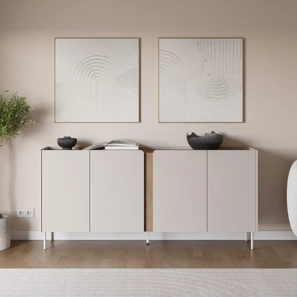 Illustration numéro 2 du produit Buffet 4 portes en bois et métal L180cm - Beige