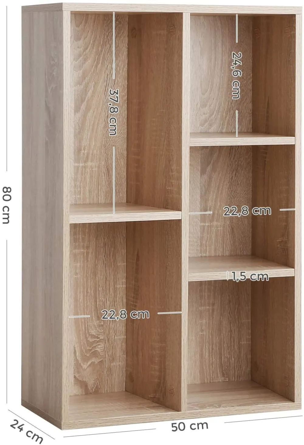 Illustration numéro 2 du produit Bibliothèque à 5 niveaux beige 50 x 24 x 80 cm