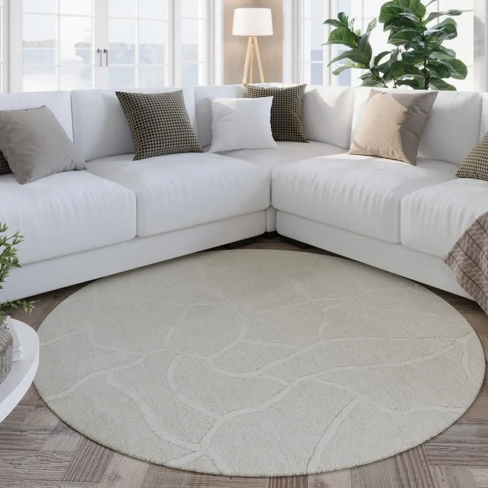 Illustration numéro 2 du produit Tapis  rond tufté main crème 200 cm