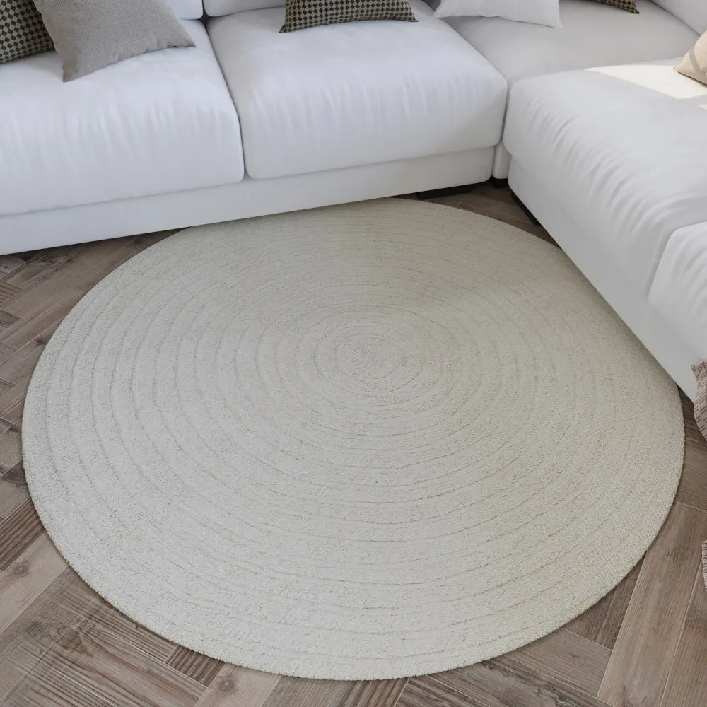 Illustration numéro 2 du produit Tapis rond pure laine tufté main crème 200 cm