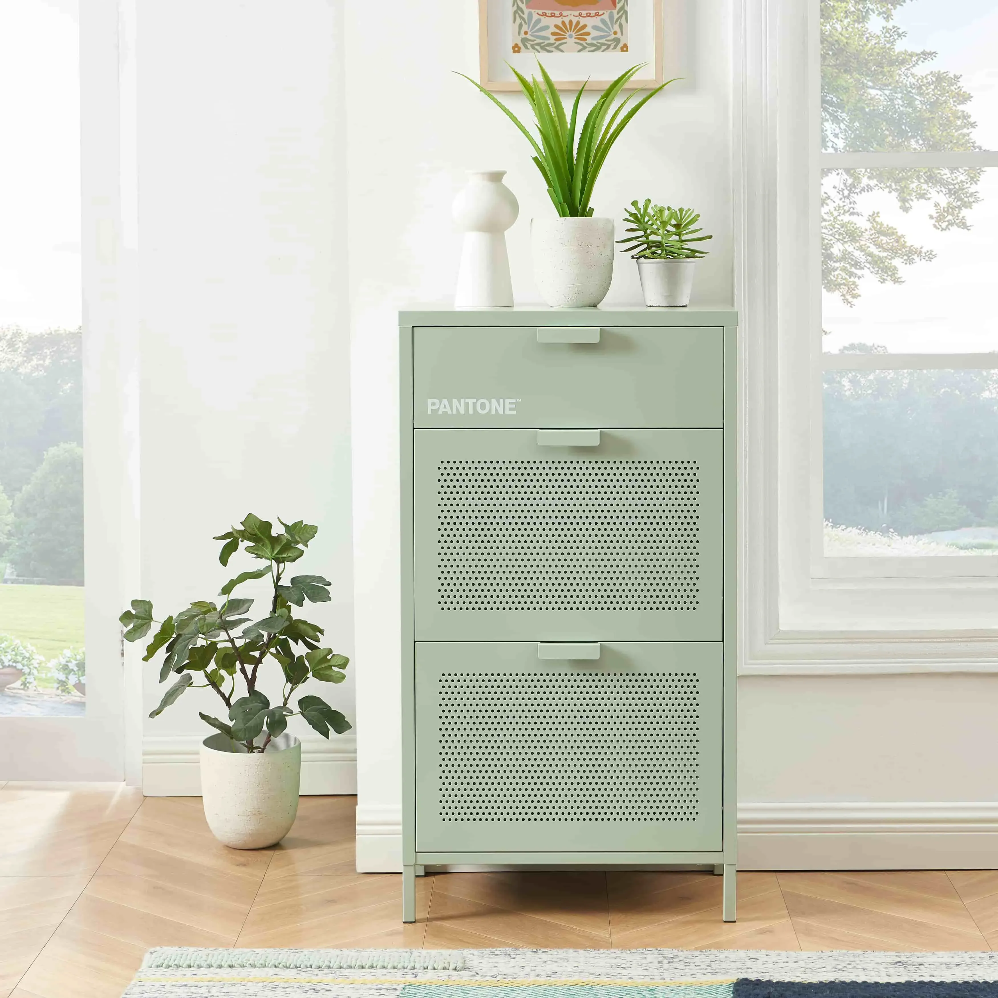 Illustration numéro 2 du produit Meuble à chaussures métal vert amande 55cm