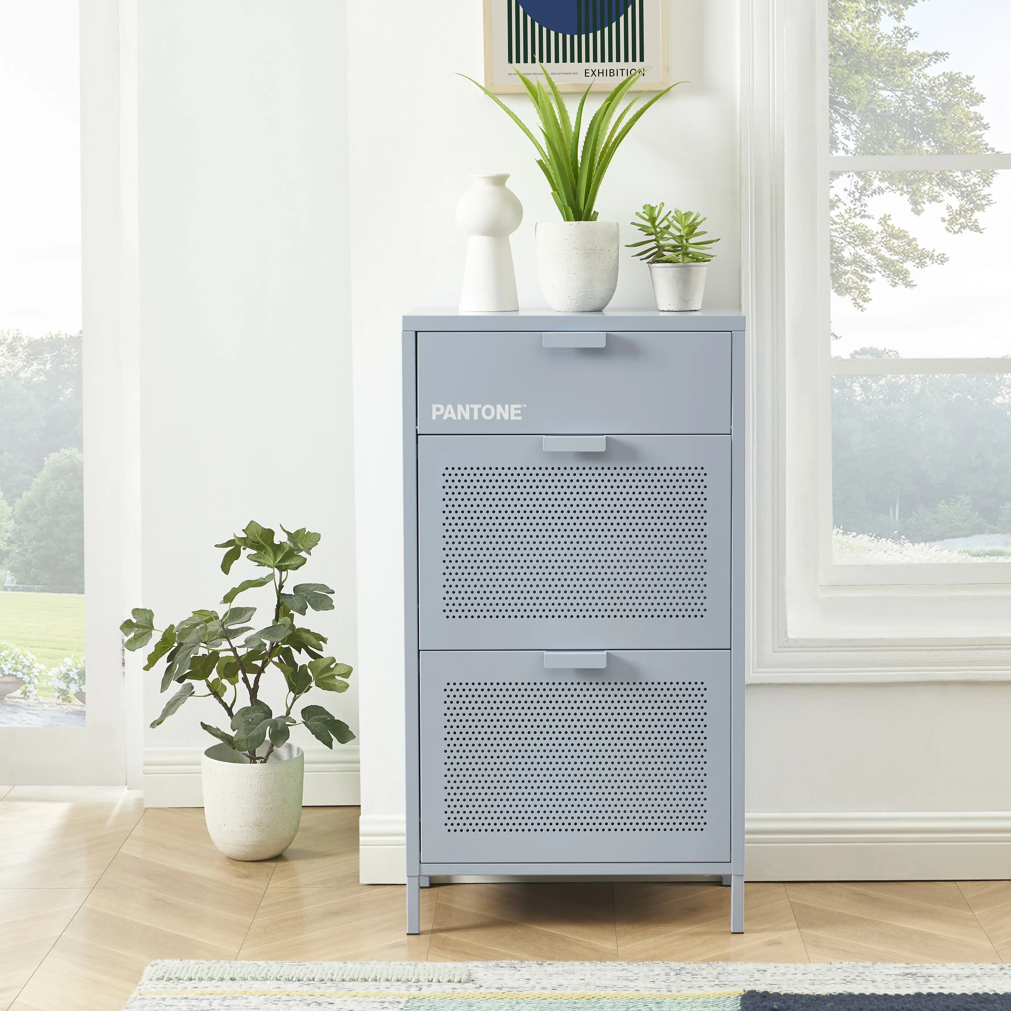 Illustration numéro 2 du produit Meuble à chaussures métal gris bleu 55cm