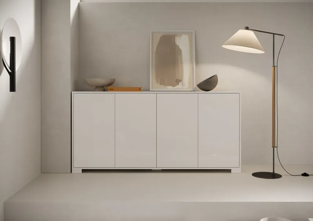 Illustration numéro 2 du produit Buffet bas 4 portes 172x40x83 cm effet bois blanc brillant