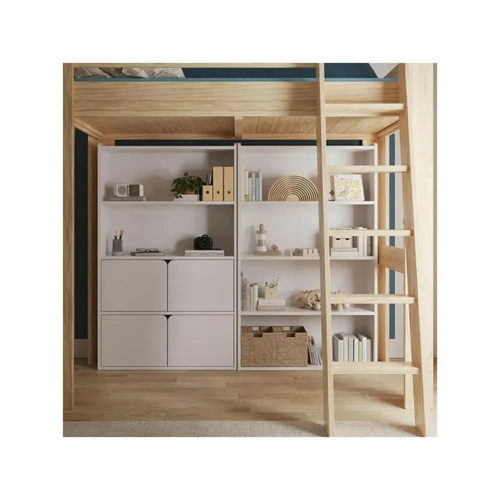 Illustration numéro 2 du produit Bibliothèque étagère 4 portes bois massif blanc