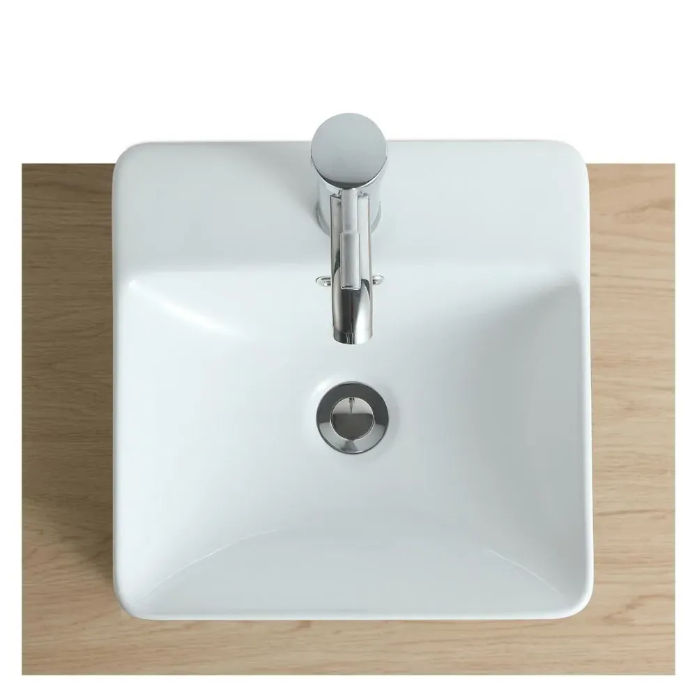 Illustration numéro 2 du produit Vasque semi encastrée carrée en céramique blanche 37cm