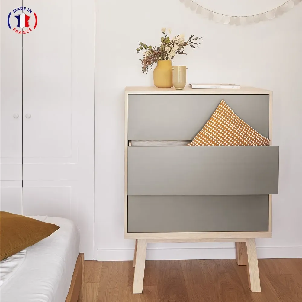 Illustration numéro 2 du produit Commode 3 tiroirs de 90 cm de large, en frêne