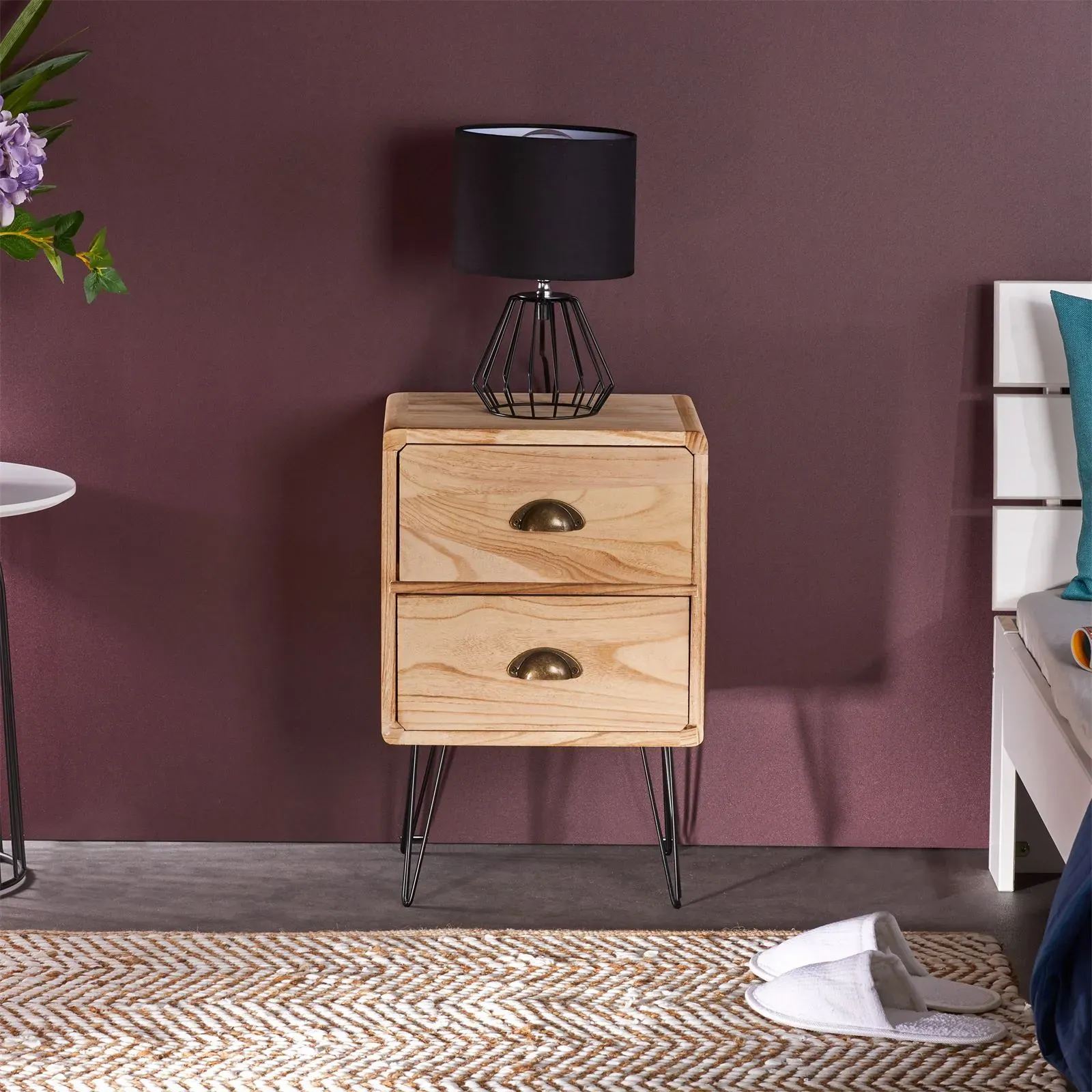 Illustration numéro 2 du produit Table de chevet 2 tiroirs en bois de paulownia