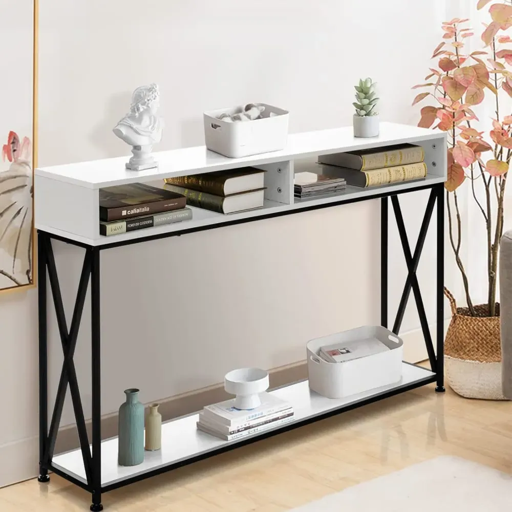 Illustration numéro 2 du produit Table console blanche de style industriel 120x23x79 cm