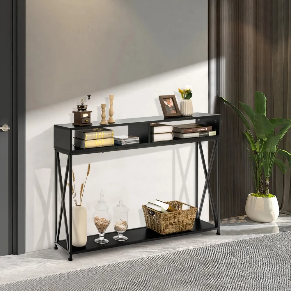 Illustration numéro 2 du produit Table console noire de style industriel 120x23x79 cm
