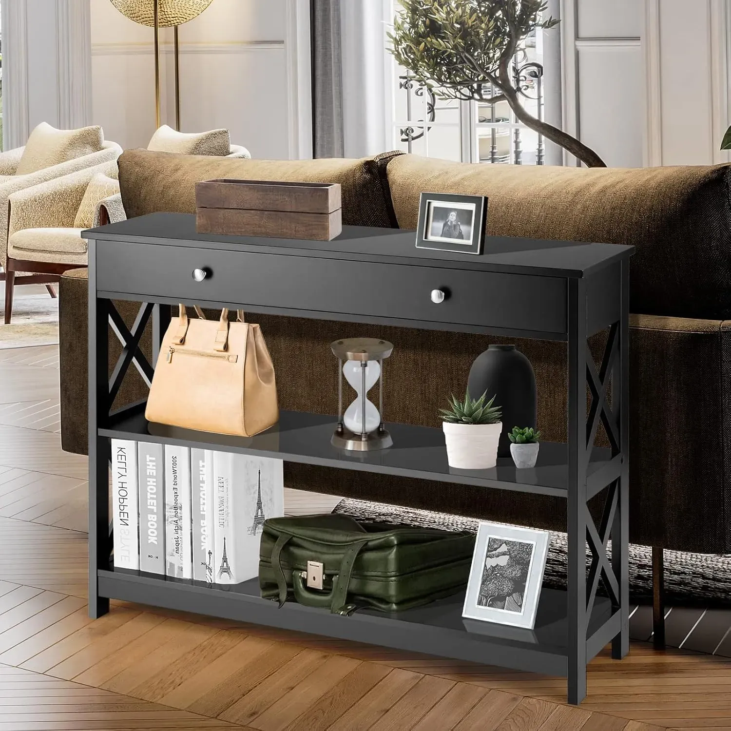 Illustration numéro 2 du produit Table console moderne triple noire