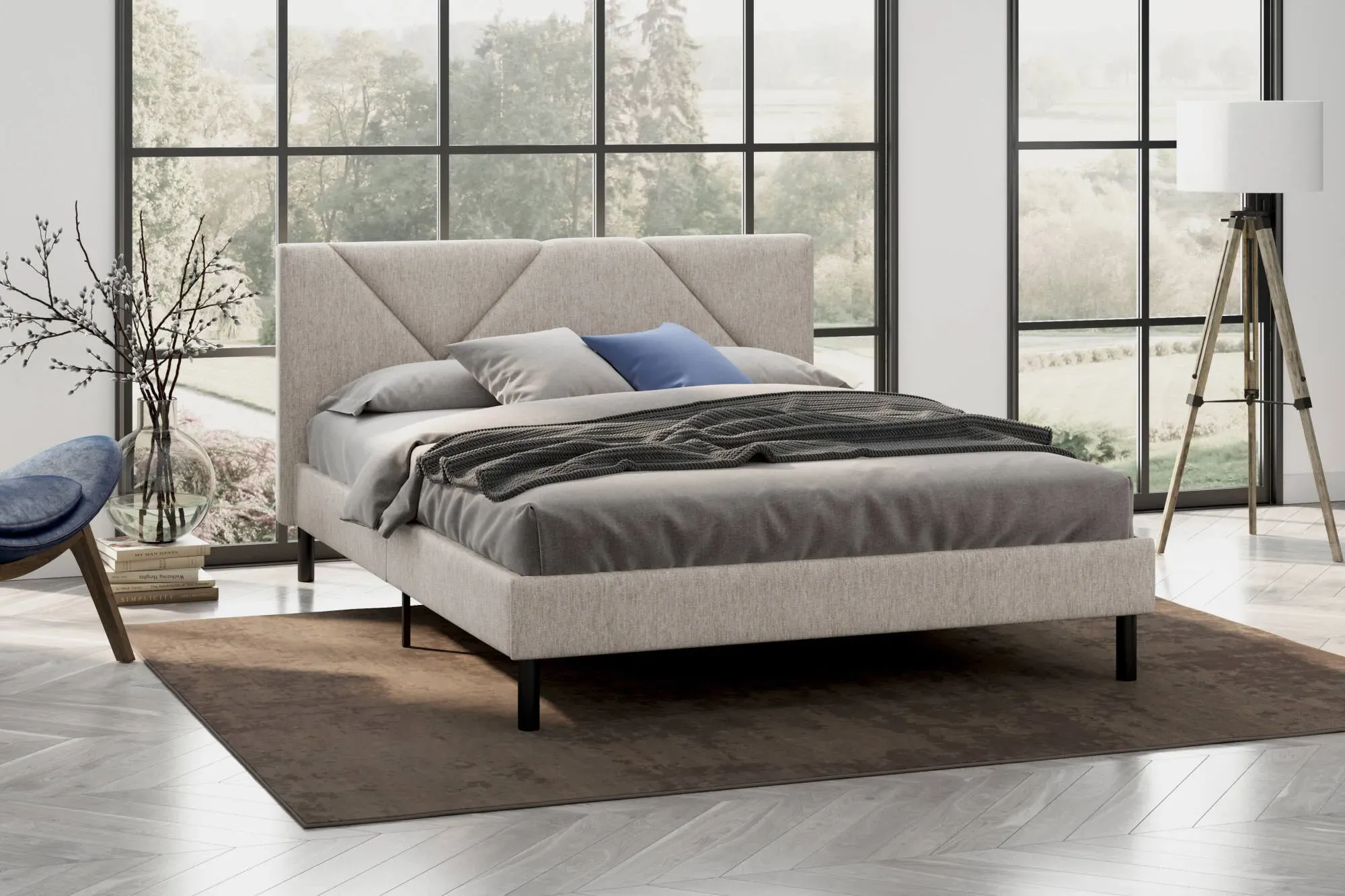 Illustration numéro 2 du produit Lit double Calitri Beige