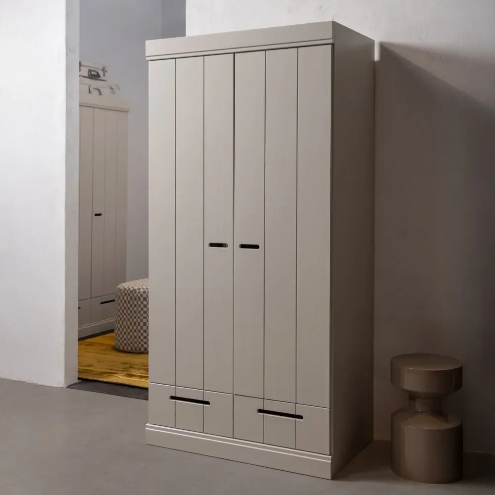 Illustration numéro 2 du produit Armoire en pin 2 portes 2 tiroirs - Gris clair